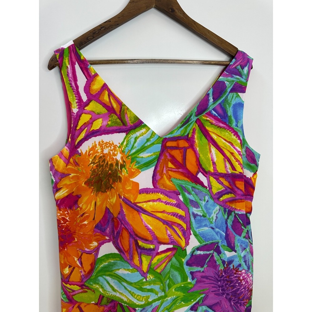 Lauren Ralph Lauren Tropical Floral V-Neck Ruffle Drop Waist Mini Dress Size 12 - Picture 4 of 13